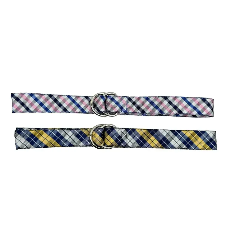 Class Club Boys Youth Yellow Pink Blue Plaid Adjustable Ring 2 Belt Bundle